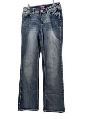 D'Mode Faded Dark Wash Blue Denim Flare Leg Jeans Junior's Size 11